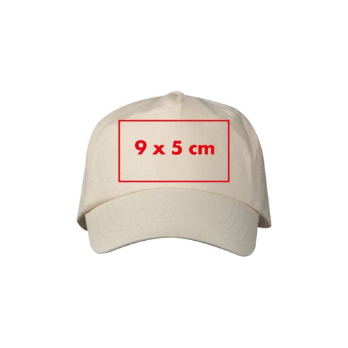 Beige fabric baseball cap with adjustable strap.