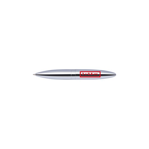 Silver metal ballpoint pen with clip and twist mechanism.