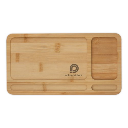 Light Bamboo Desk Organizer with Wireless Charger.