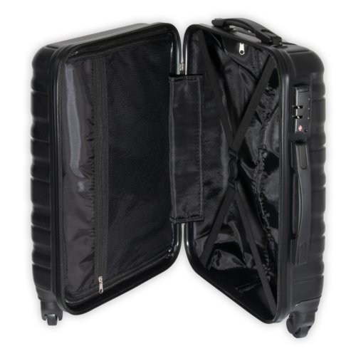 Black travel trolley with wheels and telescopic handle.