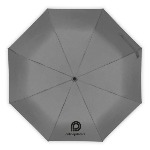 Grey umbrella with cover and sturdy frame.