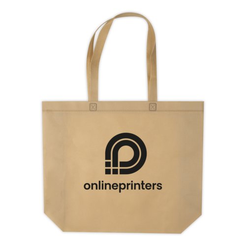 Beige Non-woven bag with carrying handles.