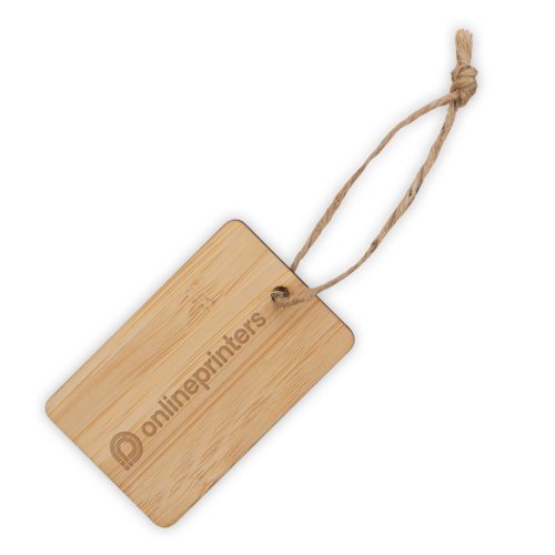 Bamboo tag with cord suspension.