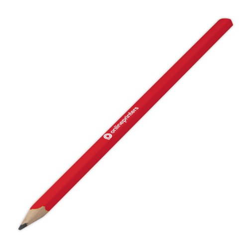 Red wooden carpenter pencil, hexagonal.