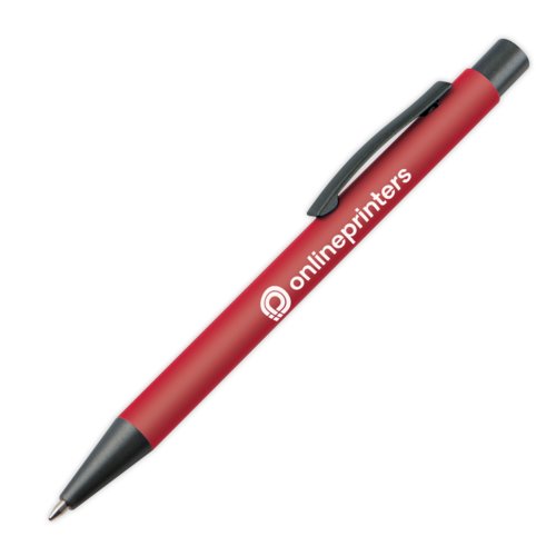 Burgundy ballpoint pen with clip and push button.