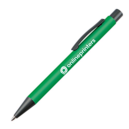 Green plastic ballpoint pen with clip.