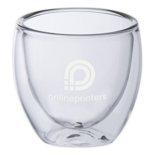 Clear glass espresso cup set with double-walled design.