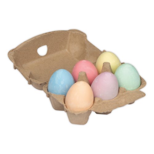 Multicolor, egg-shaped street chalk, 6 pieces in a cardboard box.