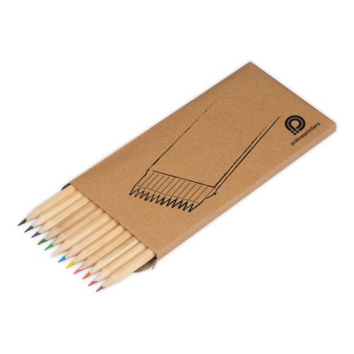 Wooden colored pencil set, 12 pieces in cardboard case.