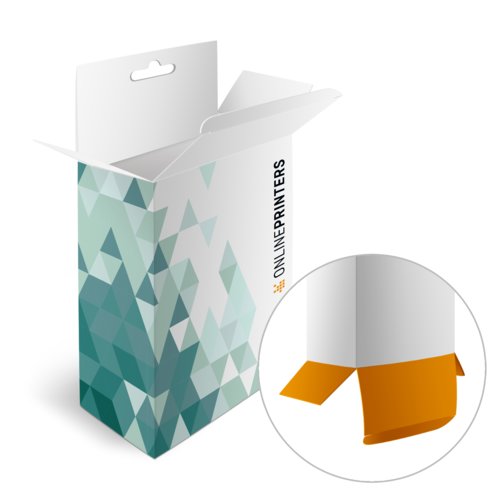 Cardboard hanging box with Euro hole.
