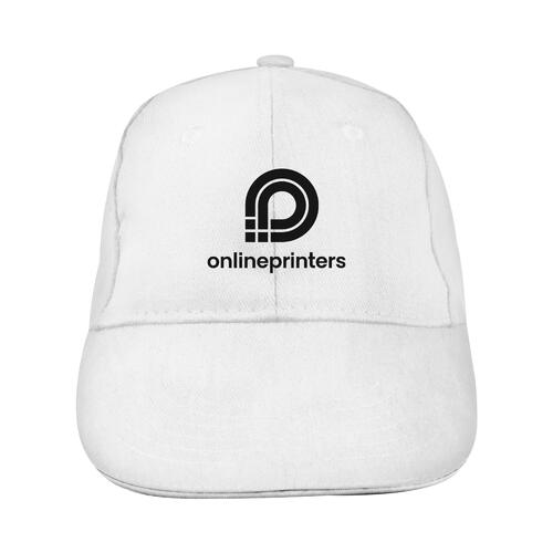 White fabric baseball cap with six panels.