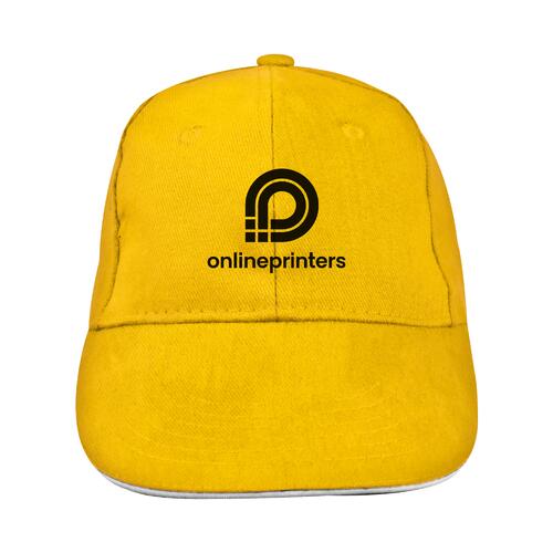 Yellow fabric baseball cap with six panels.