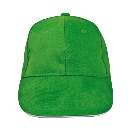 Green fabric baseball cap with six panels.