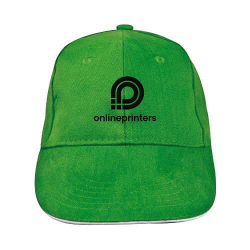 Green fabric baseball cap with six panels.