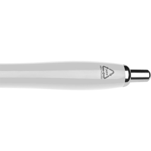 White ABS ballpoint pen with clip and push mechanism.