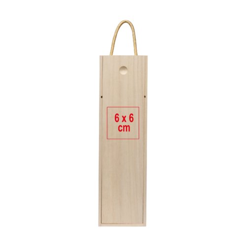Light wooden box with sliding lid and cord handle.