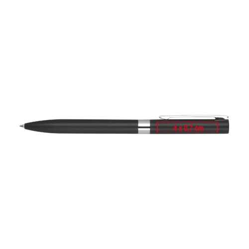Black gel pen with cap and metal elements.