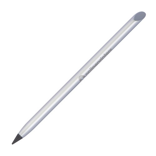 Gray inkless metal writing tool with rounded tip.