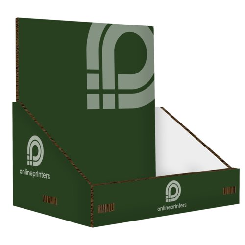 Green cardboard product display for counter.