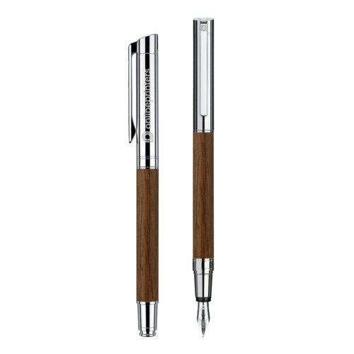 Silver wooden fountain pen with clip.
