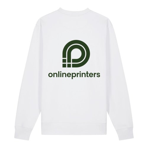 White unisex sweatshirt made of organic cotton with a round neckline.