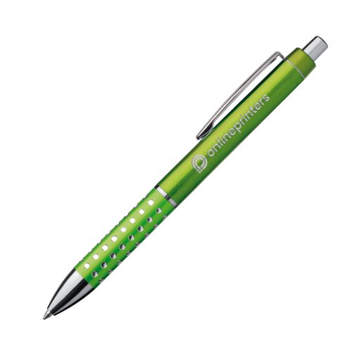 Apple green metal ballpoint pen with clip and push button.