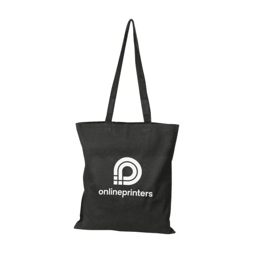 Black cotton bag with long handles.