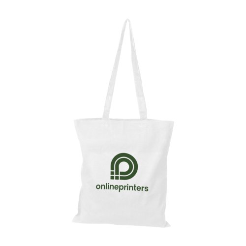 White cotton tote bag with long handles.