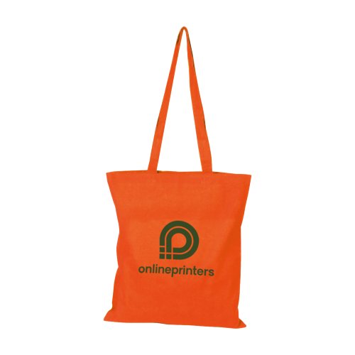 Orange cotton tote bag with long handles.