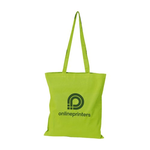 Apple green cotton bag with long handles.