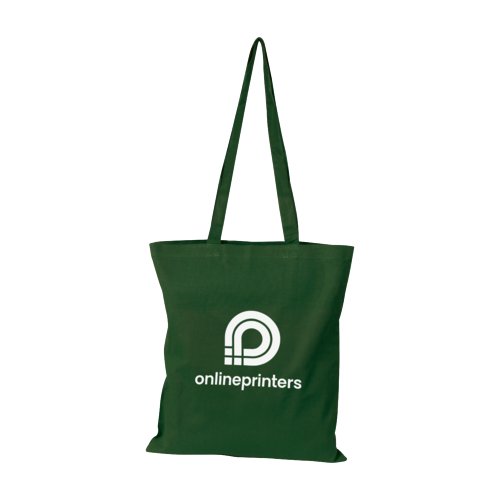 Green organic cotton tote bag with long handles.