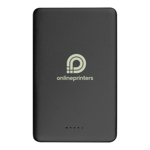 Black power bank with 5,000 mAh capacity.