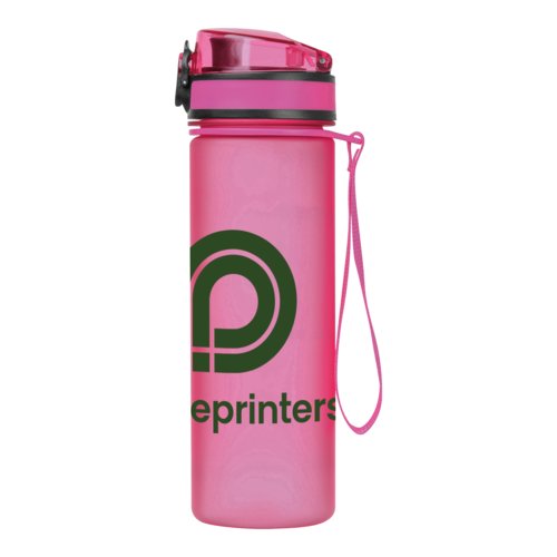 Pink Tritan water bottle with lid and carrying loop.