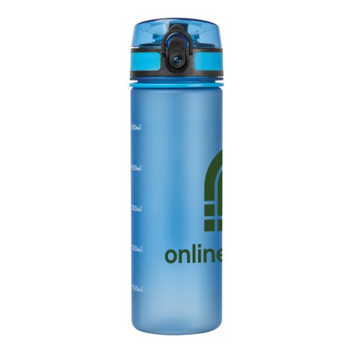 Light blue Tritan drinking bottle with leak-proof lid.