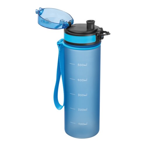 Light blue Tritan water bottle with carrying loop.