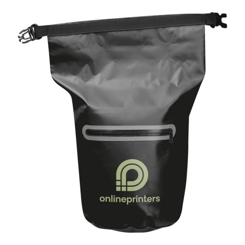 Black waterproof bag with pattern and zipper.