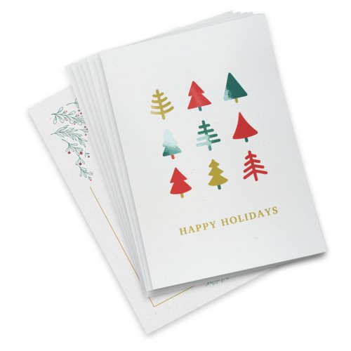 Paper Christmas postcards with partial UV varnish.