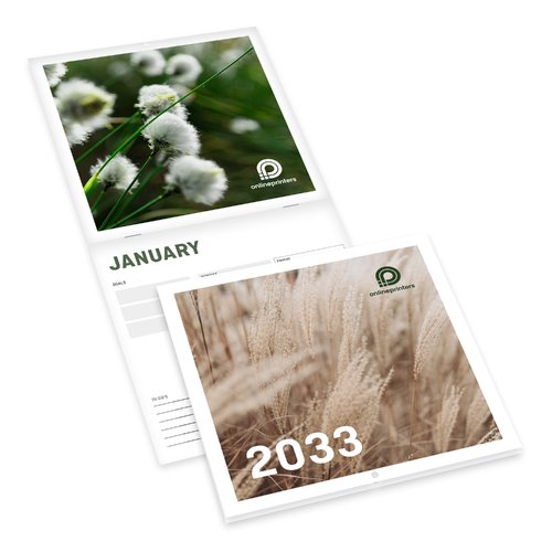 Paper wall calendar with cover sheet.