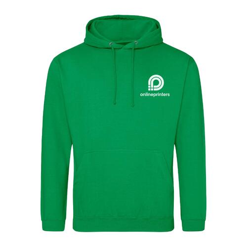 Green fabric hoodie with hood and kangaroo pocket.