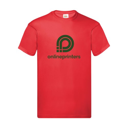 Red cotton T-shirt for men with short sleeves.