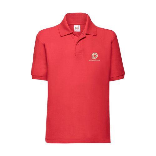 Red children's polo shirt in cotton blend with short sleeves.