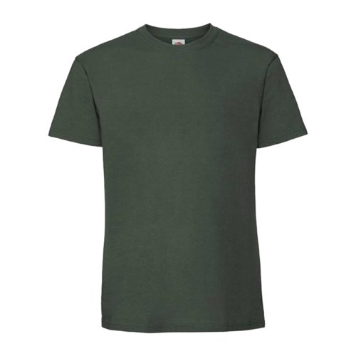 Dark green cotton T-shirt with short sleeves and a round neckline.