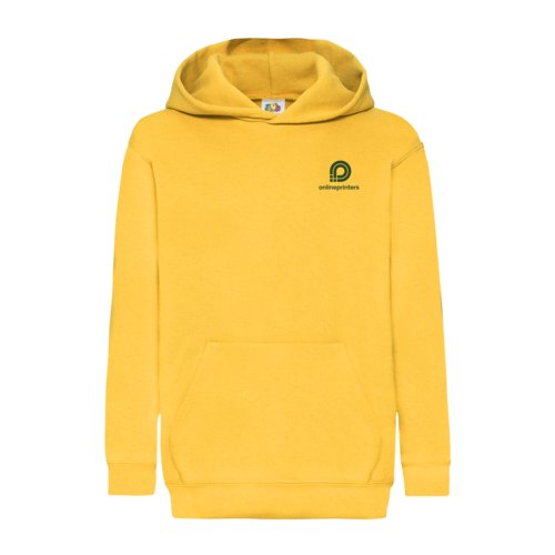 Yellow cotton-blend kids' hoodie with hood and kangaroo pocket.