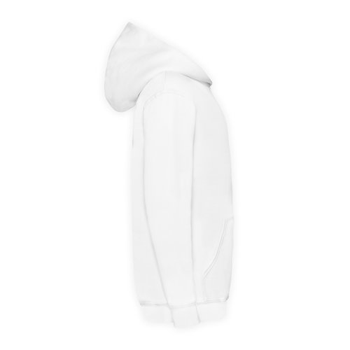 White cotton-polyester hoodie for children with hood and kangaroo pocket.