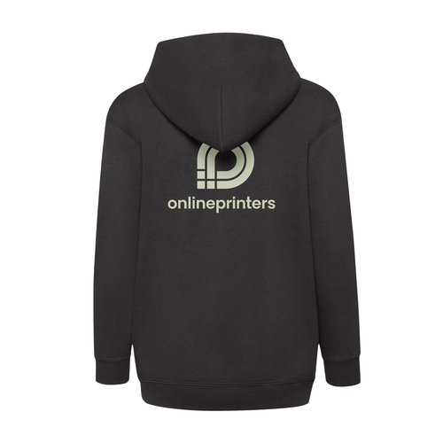 Black cotton-blend sweat jacket for kids with hood.