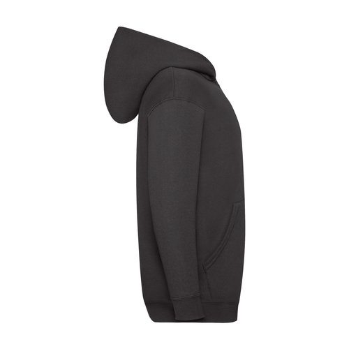 Black cotton-blend fleece jacket with hood and full zipper for kids.