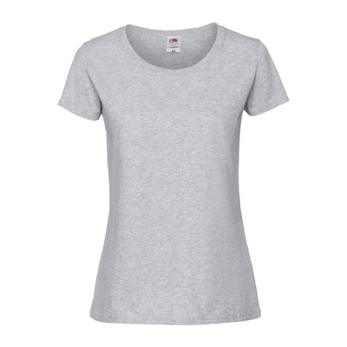Heather gray cotton women's t-shirt with short sleeves.