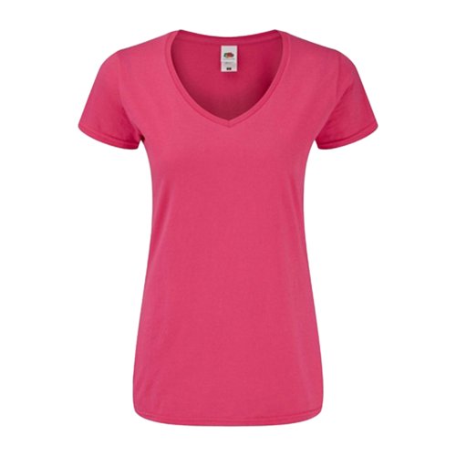 Fuchsia cotton V-neck T-shirt for women.