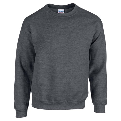 Heather gray cotton-polyester blend men's sweatshirt with round neck.