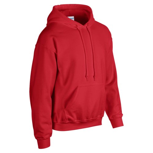 Red cotton-blend hoodie with hood and kangaroo pocket.
